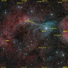 LBN209-IC4996-PnJu1-Abell69-and-more-in-Cygnus-Grid LBN209, IC 4996, Pn Ju1, Abell69 and more in Cygnus, ASA N10 DSPro 2600m L29x500s, Ha22x900s, OIII 22x900s, ASK8/f3 Nexus DSPro 2600C 124x300s total: 25,4h ASA...