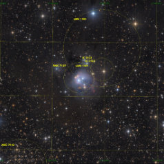 NGC7129-in-Cepheus-Grid NGC7129 in Cepheus,ASAN10 Trius 694 L 480min, ASK8 Trius 694 RGB a‘ 160min,Gahberg 20230811