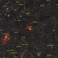 NGC7538-7635-M52-in-Cepheus-Grid M52, NGC 7635,7538,7510 & more in Cepheus,Takahashi Epsilon 130D, DSPro 2600C, Gain 0, Offset 100 70 x 300s total 5,8h ASA DDM85,Gahberg 20230818