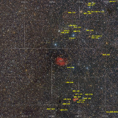 Sh2-261, 254, 257, 269-Grid Sh2-261, 258, 254 in Orion, Canon EOS6Da EF200 ISO1600,133x 5min total 11h, iEQ30Pro Gahberg 20210212 - 0215