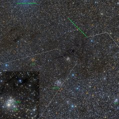 Clusters in Cassiopeia-ID2 Ich habe im Herbst das Feld zwischen den linken Sternen der Cassiopeia aufgenommen. In Detailauflösung mit dem 10