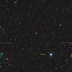 20230221-C2022-U2-ATLAS-bei-M1-Grid C/2022 U2 (ATLAS) period 945 years, M1 Crab Nebula SNR year1054,Takahashi Epsilon 130D, DSPro 2600C, 21x200s Comet + L-extreme 12x300s M1 ASA DDM85
