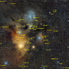 Antares-Rho Opiuchus-Grid Antares & Rho Ophiuchus Nebula, Canon EOS6Da EF200 ISO1600 74 x 5min/ 6,2h iEQ30Pro, Altitude 17°over Horizon Gahberg 20210503 - 0614