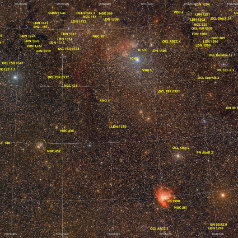 Ngc281 IC59 Ef200 6Da Grid NGC281, IC59, IC53 in Cassiopeia Canon EOS6Da EF200 ISO1600 580min iEQ30Pro Gahberg 20201218 - 1219